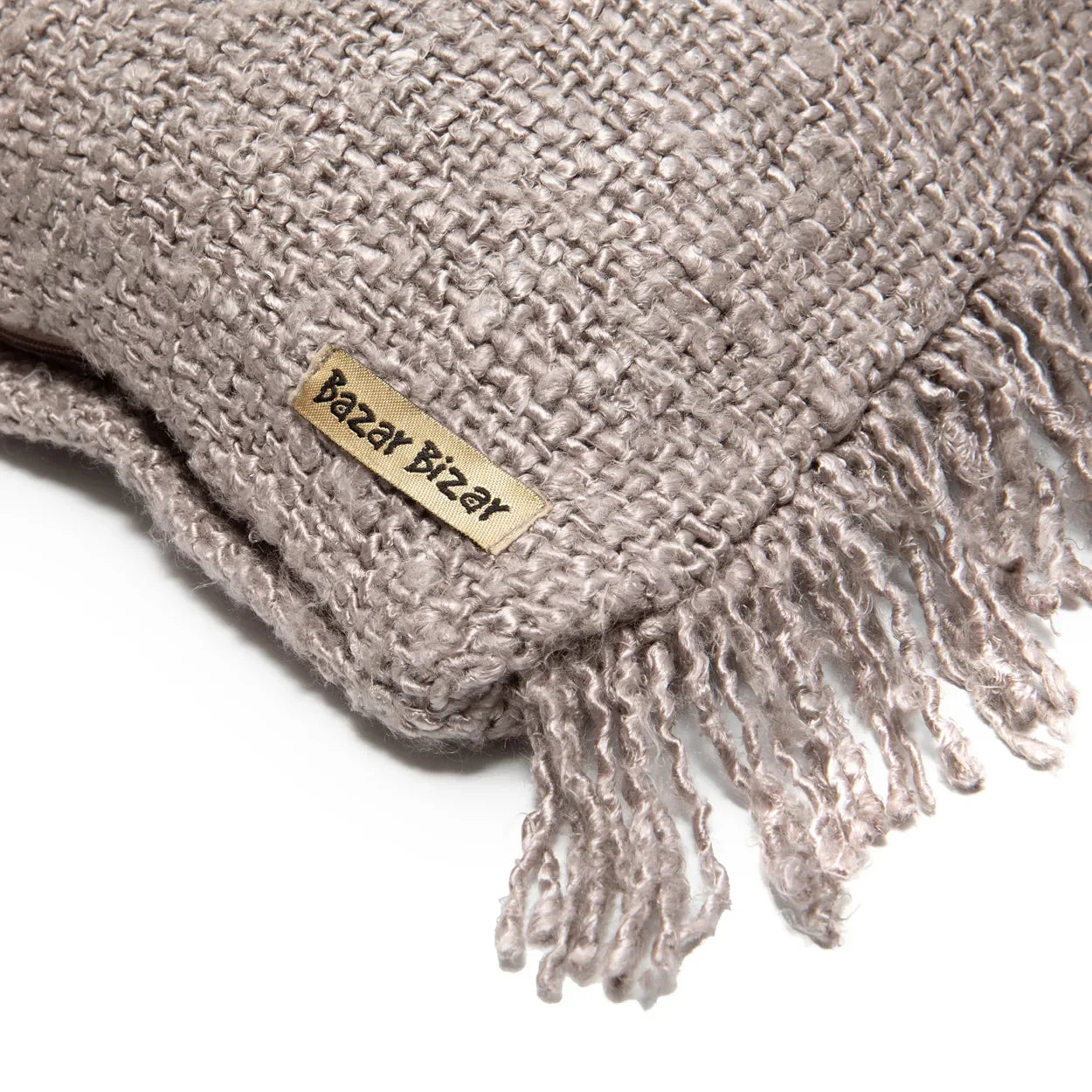 Plaid en coton gris perle avec franges décoratives pour décoration intérieure