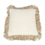 Coussin carré en coton naturel avec raphia et franges décoratives