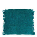 Coussin carré en coton texturé aqua avec franges, décoration intérieure élégante