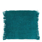 Coussin carré en coton texturé aqua avec franges, décoration intérieure élégante