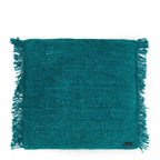 Coussin carré en coton texturé aqua avec franges, 60x60 cm, décoration intérieure
