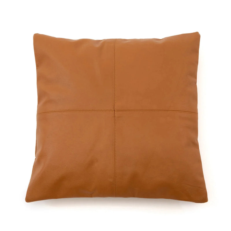 Housse de coussin carrée en cuir camel avec couture croisée – 40x40 cm