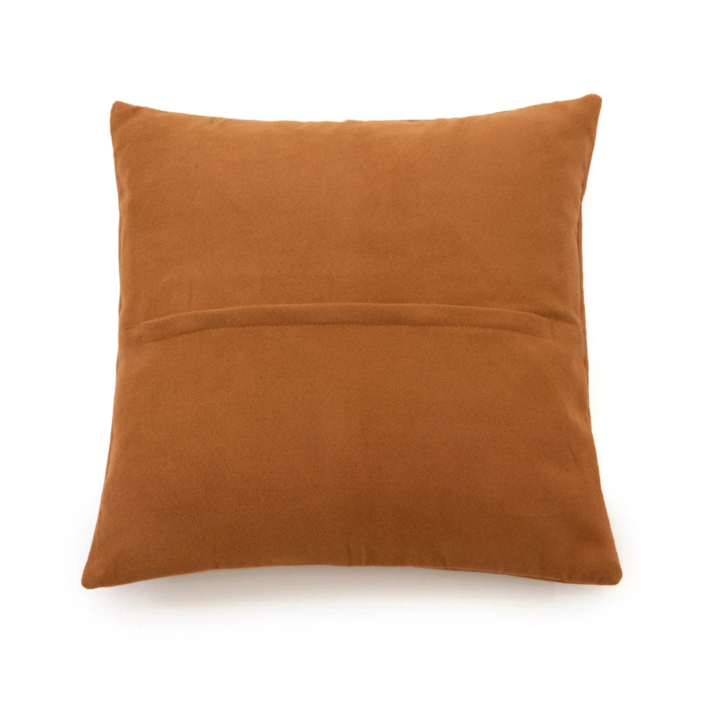 Coussin carré en cuir camel rust-orange avec fermeture enveloppe et couture croisée