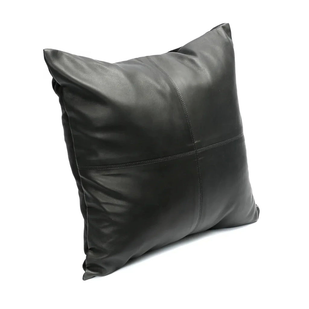 Housse de coussin carrée en cuir noir surpiqué 40x40 cm