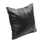 Housse de coussin carrée en cuir noir surpiqué 40x40 cm