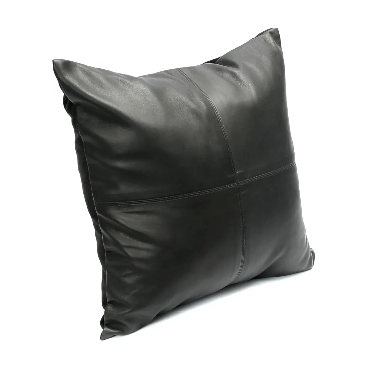 Housse de coussin carrée en cuir noir surpiqué 40x40 cm