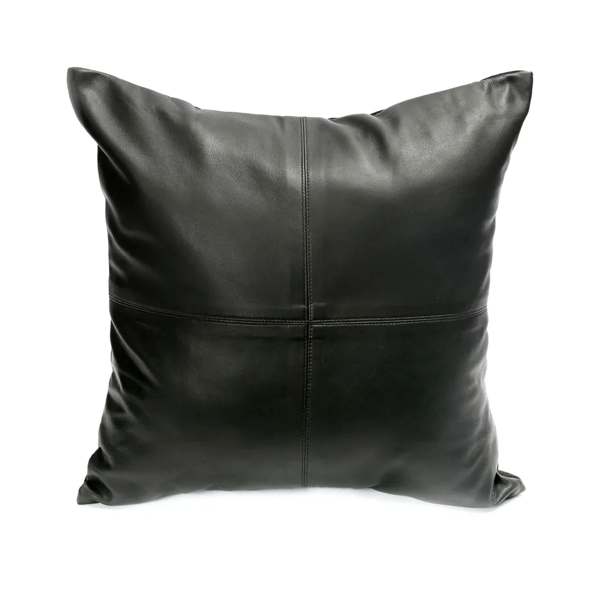 Housse de coussin carrée en cuir noir surpiqué 40x40 cm