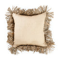 Housse de coussin carrée en jute et raphia beige avec franges