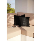 Housse coussin carrée noire lune avec franges – 50x50 cm