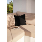 Housse coussin carrée noire lune avec franges – 50x50 cm