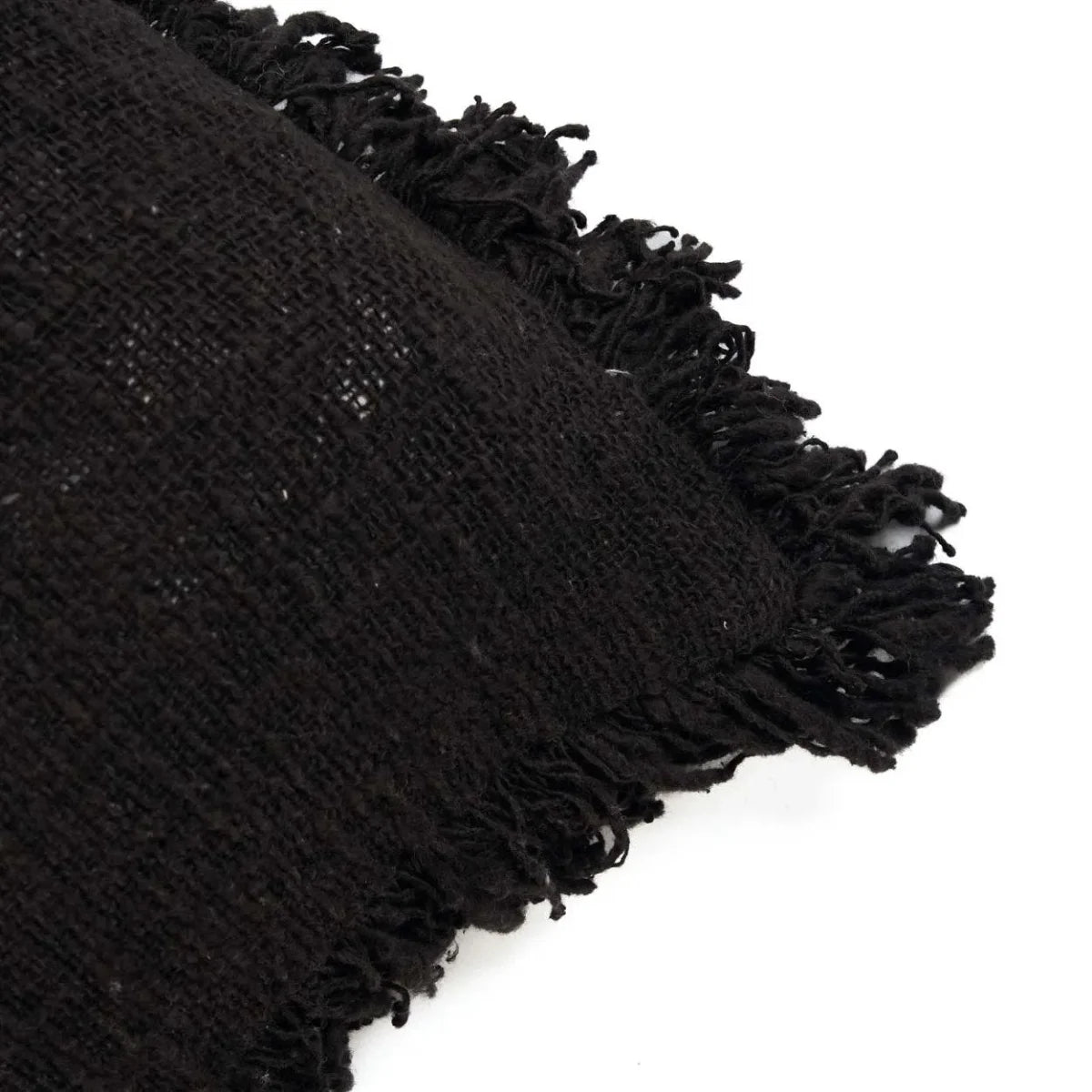 Housse coussin carrée noire lune avec franges – 50x50 cm