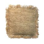 Coussin carré en raphia naturel avec frange, tissu artisanal pour décoration intérieure
