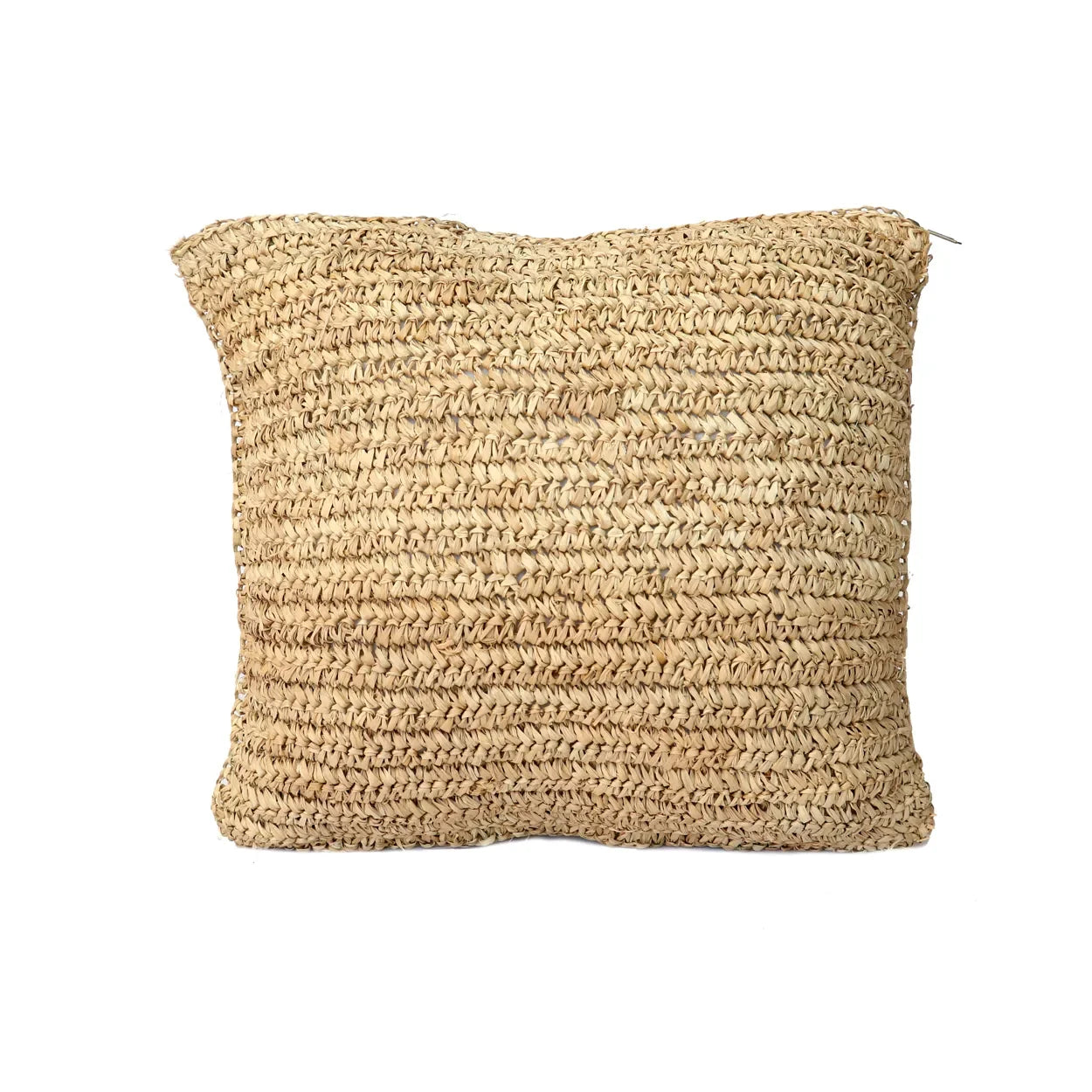 Coussin carré en raphia naturel tressé avec une housse de coussin en paille fichée
