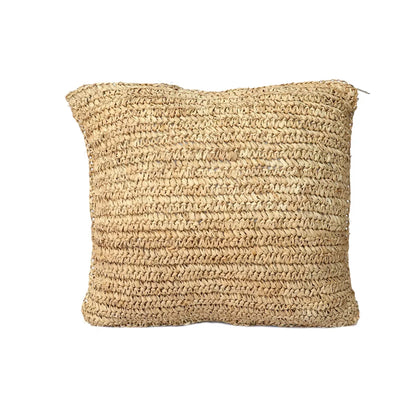 Housse de coussin carrée en raphia naturel tressé