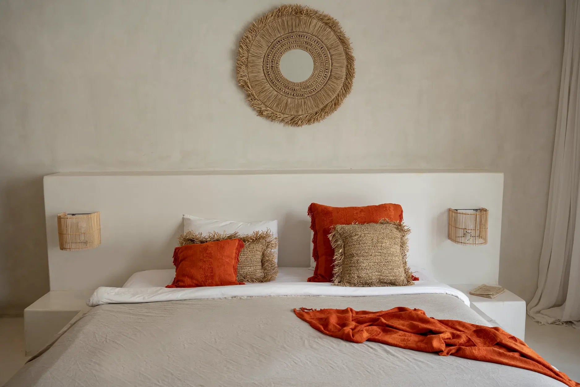 Housse de coussin carrée en raphia naturelle pour décoration de chambre bohème