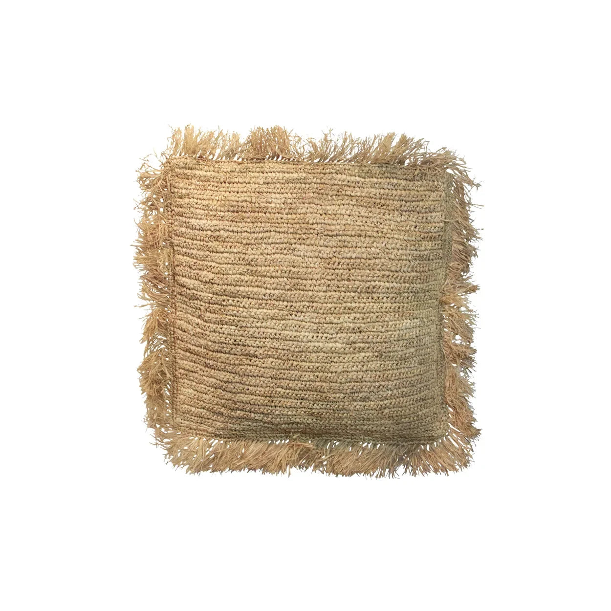 Coussin carré en raphia naturel avec franges, 40x40 cm, Housse de coussin en textile