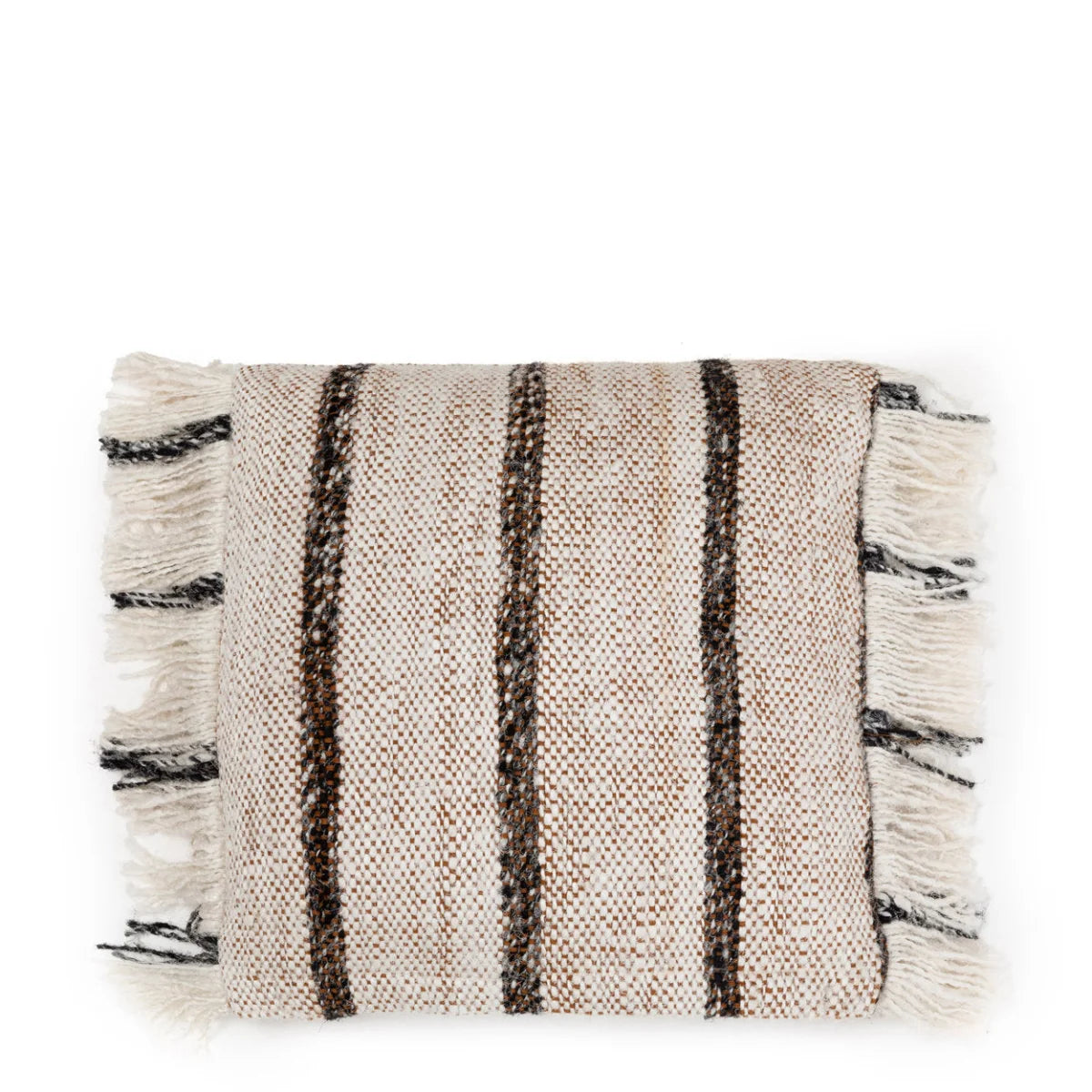 Housse de coussin coton beige à franges - 40x40 cm
