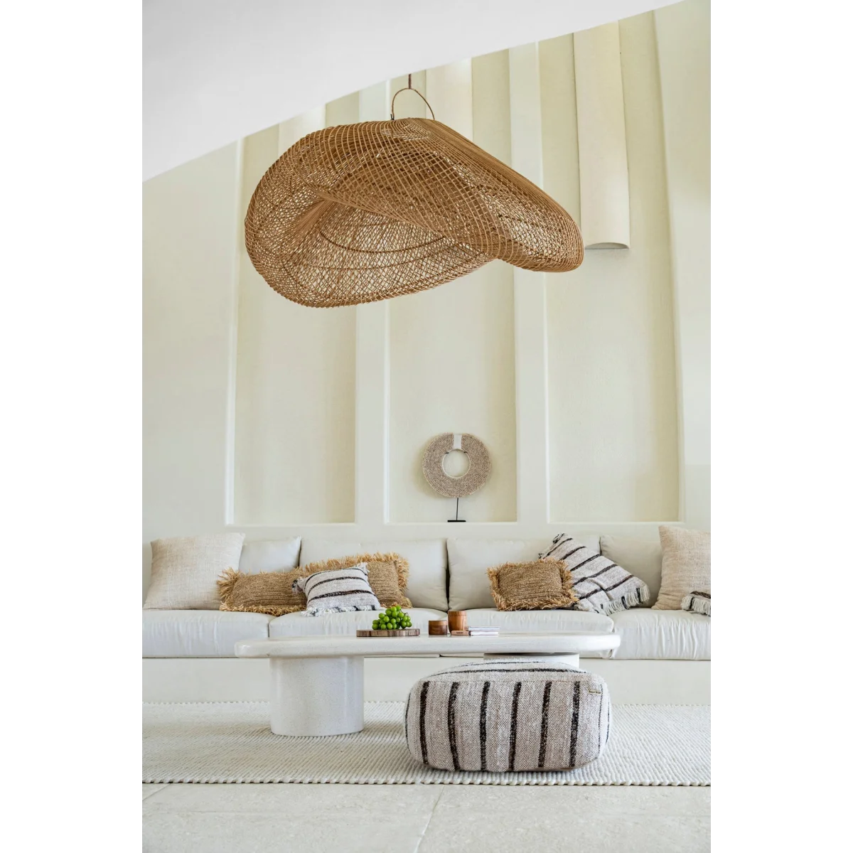 Housse de coussin coton beige à franges - 40x40 cm