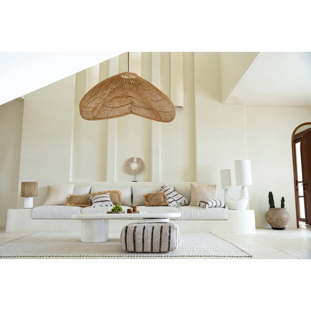Housse de coussin coton beige à franges - 40x40 cm