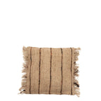 Coussin beige et noir à rayures avec franges pour décoration intérieure de 40x40 cm