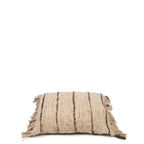 Coussin beige en coton avec rayures noires et franges, 40x40 cm