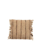 Housse de coussin coton beige noir 40x40 cm avec rayures verticales et bords effilochés