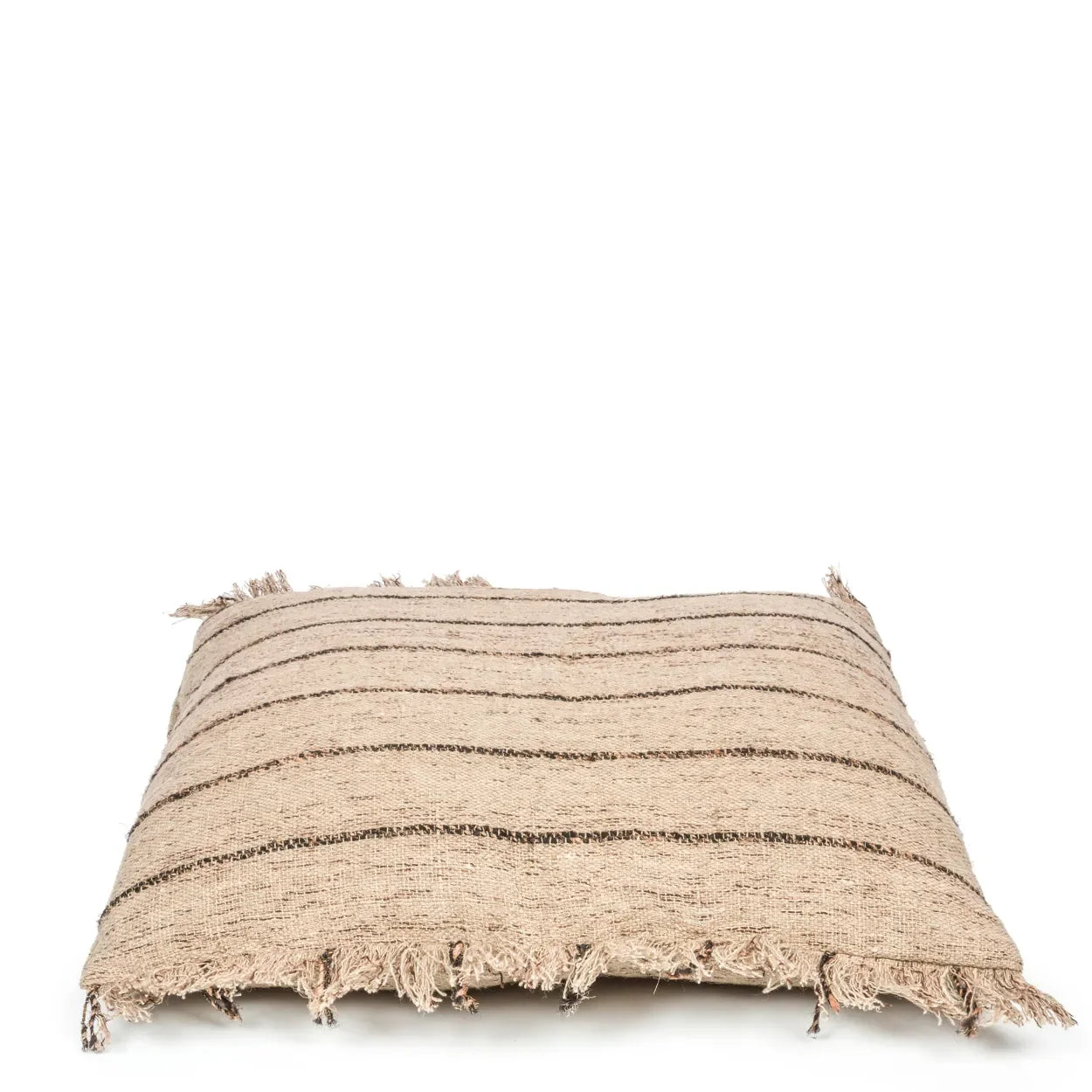 Coussin beige rayé à franges en coton 60x60 cm pour décoration intérieure