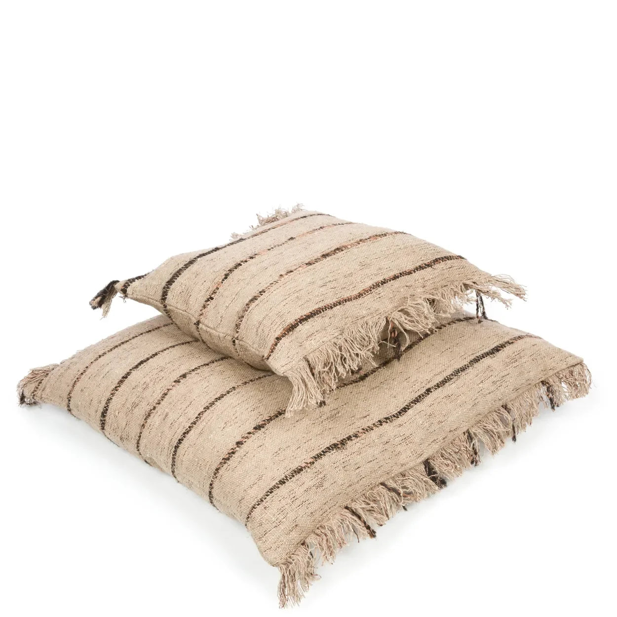 Deux coussins beige rayés avec franges, textile Housse de coussin en coton 60x60 cm