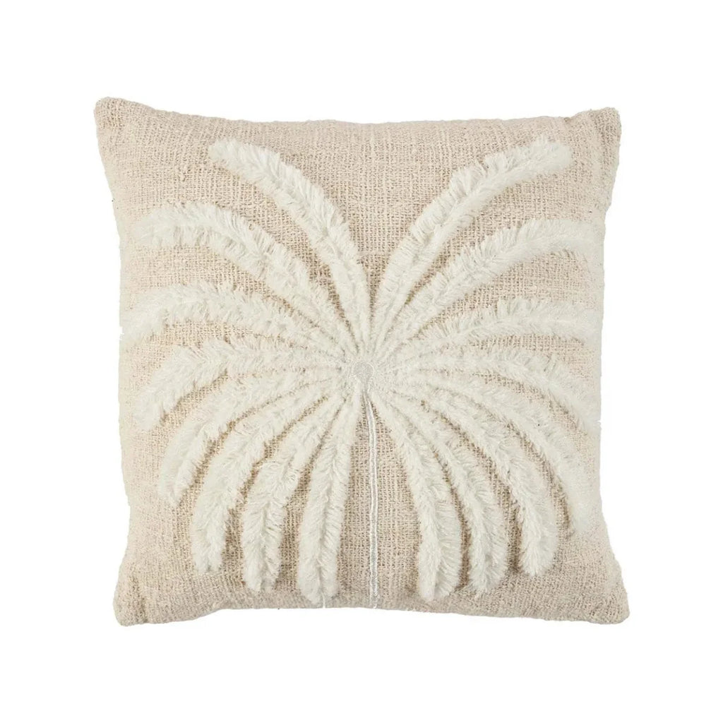 Housse de coussin coton blanc naturel motif palmier stylisé – 50x50 cm