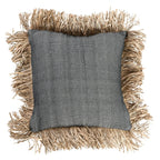 Coussin carré gris avec frange en paille, Housse de coussin en coton Bonita Noir naturel 40x40