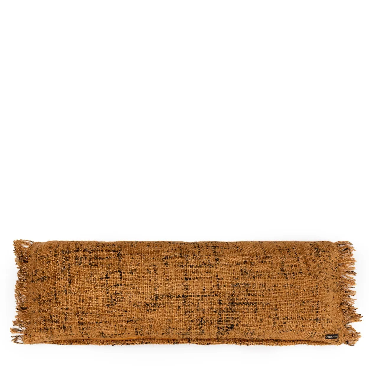 Coussin rectangulaire en coton cannelle noir avec franges, 35x100 cm