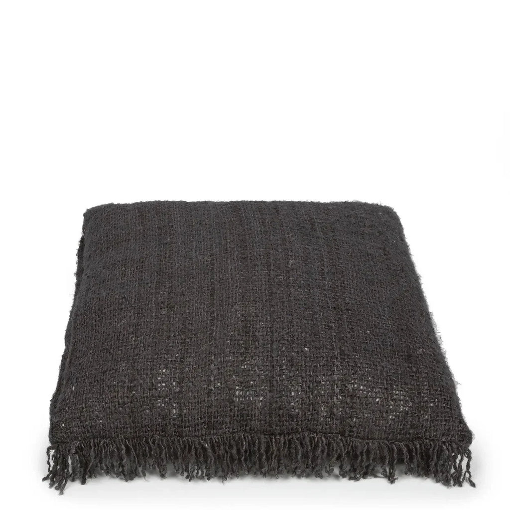 Plaid gris foncé en coton frangé de 60x60 cm pour canapé ou lit