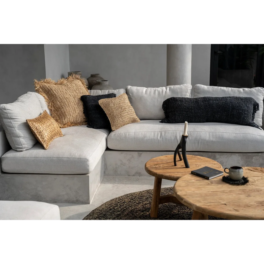 Canapé d’angle blanc avec coussins en coton noir marine 40x40 cm