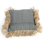 Housse de coussin coton noir naturel à franges en raphia - 40x40 cm