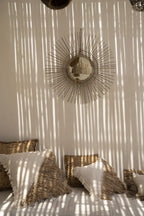 Miroir rond ensoleillé en miroir soleil avec cadre en rotin naturel pour décoration intérieure