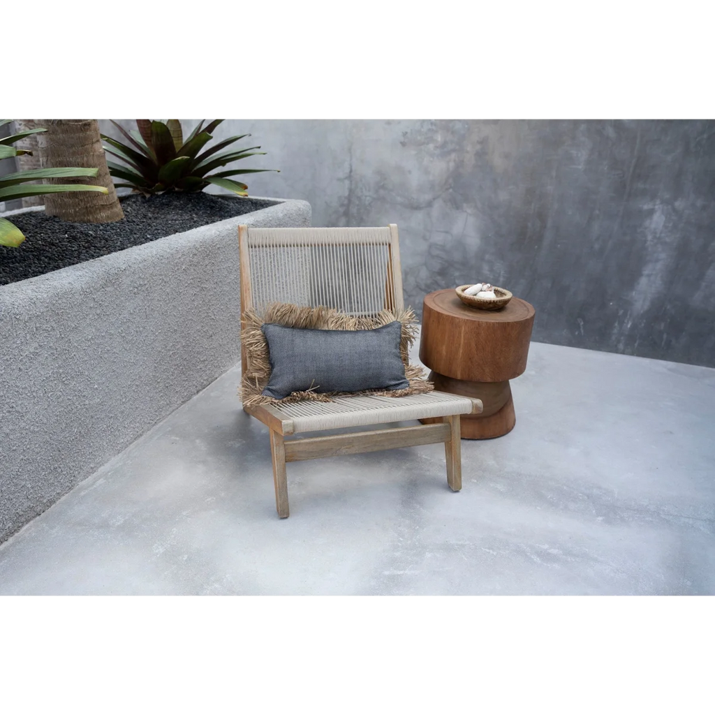 Housse de coussin coton et raphia noir naturel 30x50