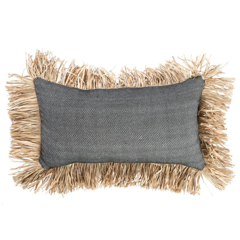 Housse de coussin coton et raphia noir naturel 30x50