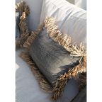 Housse de coussin coton et raphia noir naturel 30x50