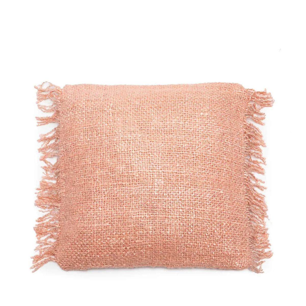 Housse de coussin en coton rose saumon 40x40 cm avec coussin tissé clair et franges