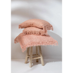 Coussin en coton rose saumon avec franges, 40x40 cm, décoration intérieure chaleureuse