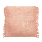 Coussin en coton rose saumon avec bord frangé, 60x60 cm, Housse de coussin en coton rose saumon