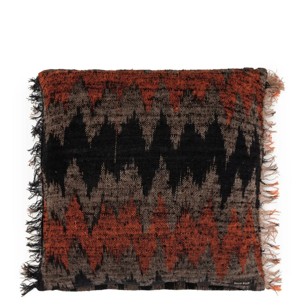 Housse de coussin en coton texturé noir et orange à motif ethnique – 60x60 cm