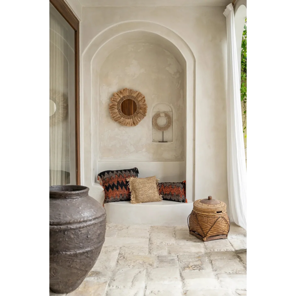 Housse de coussin en coton texturé noir et orange à motif ethnique – 60x60 cm