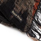 Écharpe tissée avec franges et fermeture éclair, harmonie de noir, orange, motif ethnique