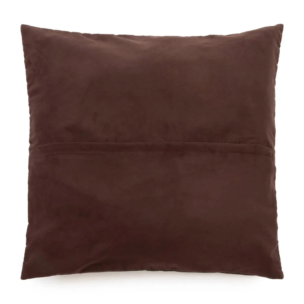 Coussin carré marron en cuir quatre panneaux, modèle La housse de coussin Choco