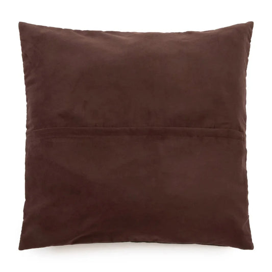 Coussin carré marron en cuir quatre panneaux, modèle La housse de coussin Choco