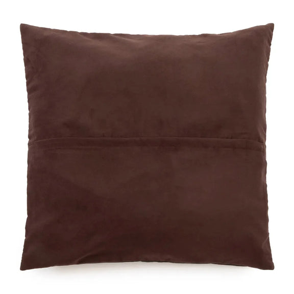 Coussin carré marron en cuir quatre panneaux, modèle La housse de coussin Choco