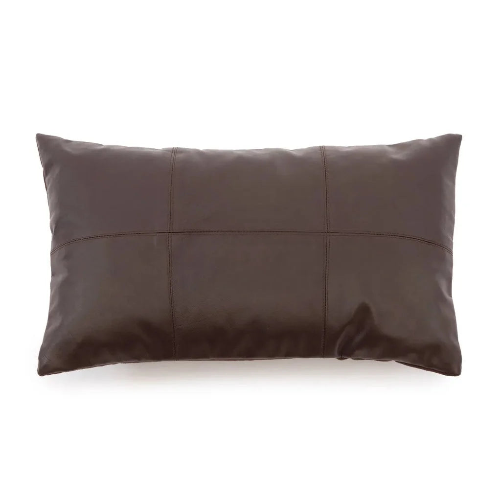 Coussin rectangulaire en cuir marron, modèle La housse de coussin en cuir à six panneaux