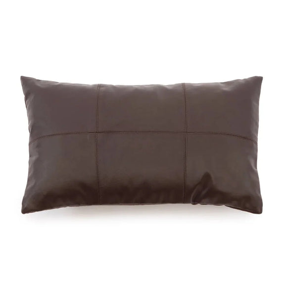 Coussin rectangulaire en cuir marron, modèle La housse de coussin en cuir à six panneaux