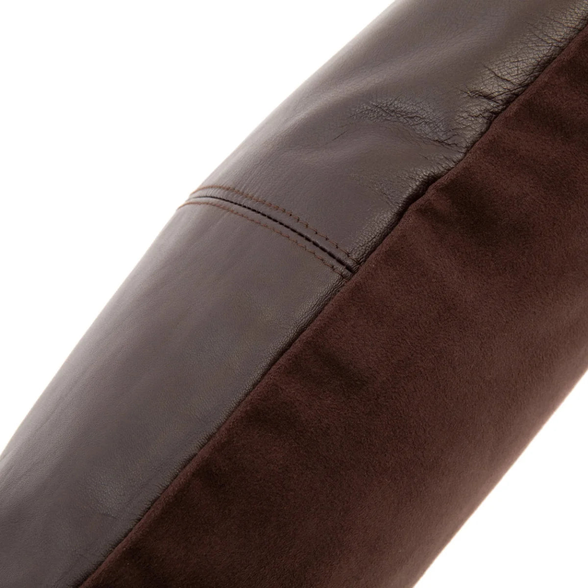 Coussin en cuir marron et suède avec couture visible, 40x40 cm